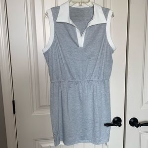 Grey and White Striped Collard Causal Dress